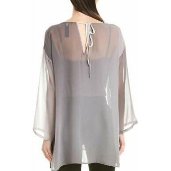 ✨ Eileen Fisher Sheer Silk Top Tunic Oversized Pearl Water Lagenlook Gray - Picture 2 of 16